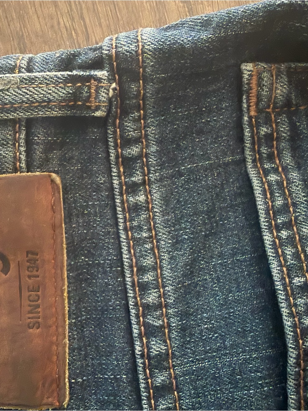 Wrangler Straight Leg Dark Blue Denim Jeans with Brown Stitching